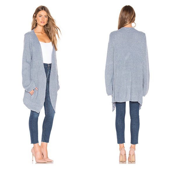 Lovers + Friends Sweaters - LOVERS + FRIENDS RIBBED CARDIGAN DUSTY BLUE